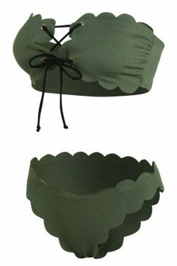 Y2K Green Bandeau Bikini Set with Lace-Up Detail - Coquette Aesthetic Swimwear for Women