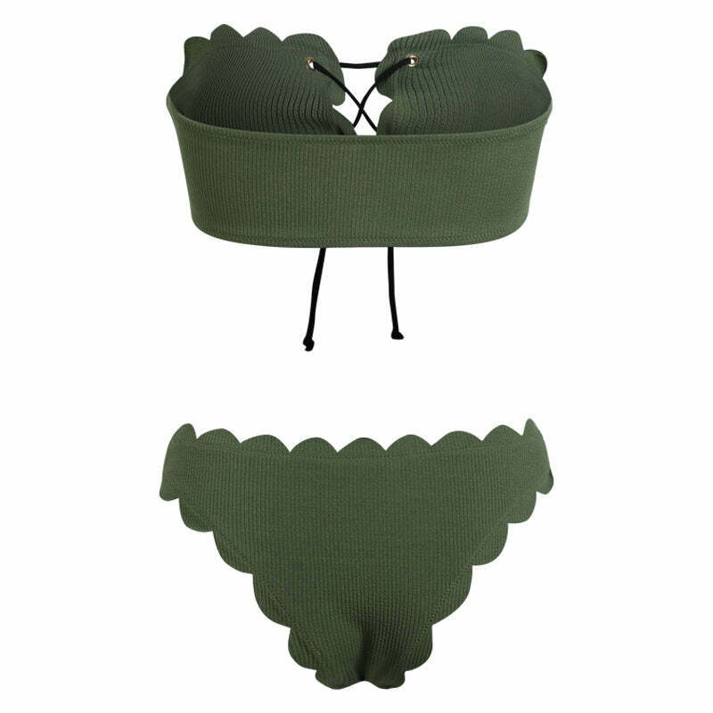 Y2K Green Bandeau Bikini Set with Lace-Up Detail - Coquette Aesthetic Swimwear for Women