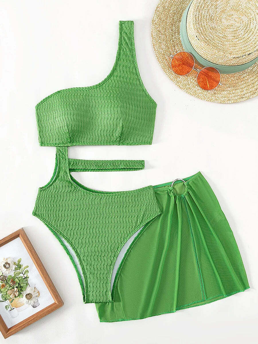 Y2K Green Mesh Bikini Set - Coquette Aesthetic Swimwear for Women