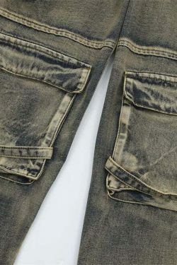Y2K Grunge Style Dirty Wash Cargo Jeans with Multiple Pockets