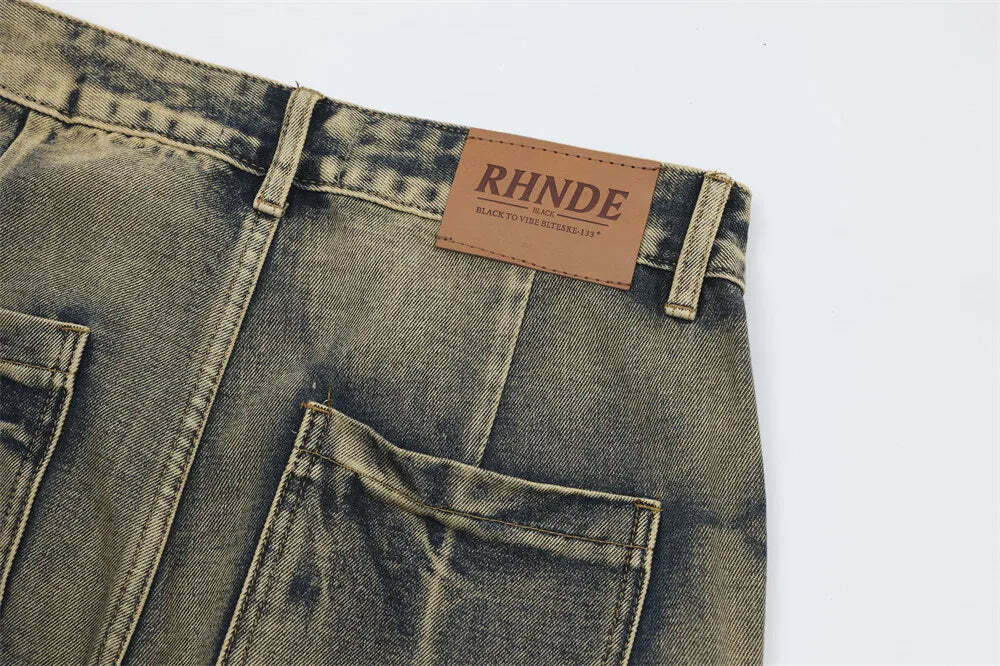 Y2K Grunge Style Dirty Wash Cargo Jeans with Multiple Pockets