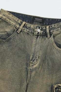 Y2K Grunge Style Dirty Wash Cargo Jeans with Multiple Pockets