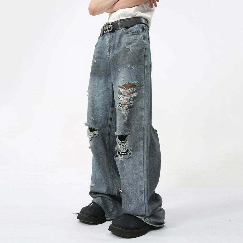 Y2K Grunge Style Distressed Loose Straight Jeans for Women - Coquette Aesthetic Fashion
