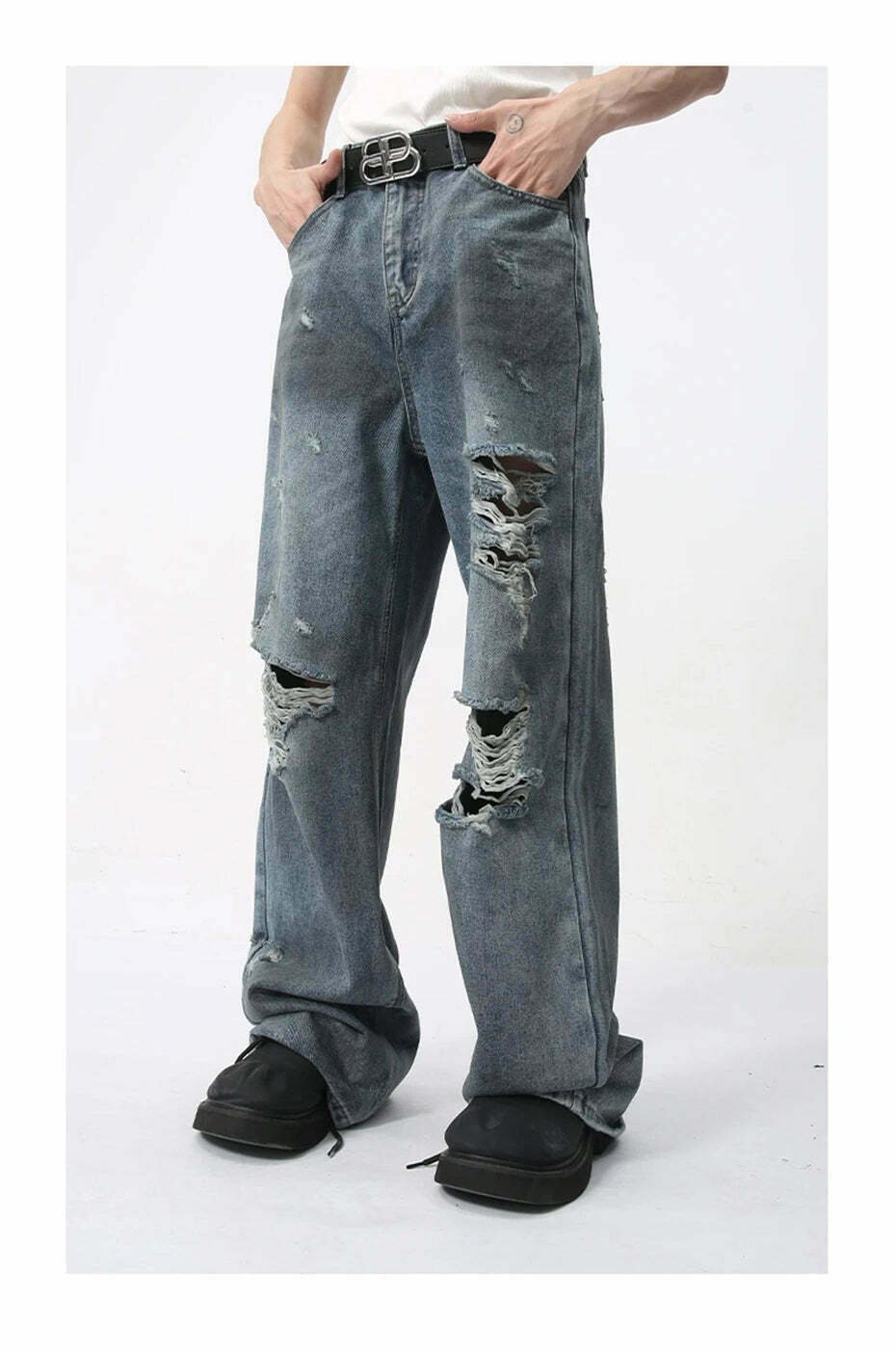 Y2K Grunge Style Distressed Loose Straight Jeans for Women - Coquette Aesthetic Fashion