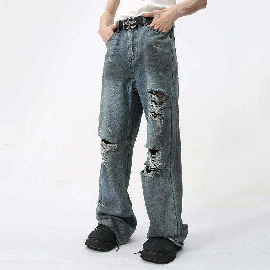 Y2K Grunge Style Distressed Loose Straight Jeans for Women - Coquette Aesthetic Fashion