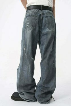 Y2K Grunge Style Distressed Loose Straight Jeans for Women - Coquette Aesthetic Fashion