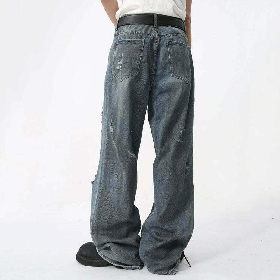 Y2K Grunge Style Distressed Loose Straight Jeans for Women - Coquette Aesthetic Fashion