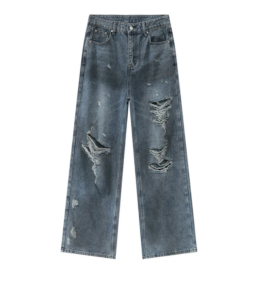 Y2K Grunge Style Distressed Loose Straight Jeans for Women - Coquette Aesthetic Fashion