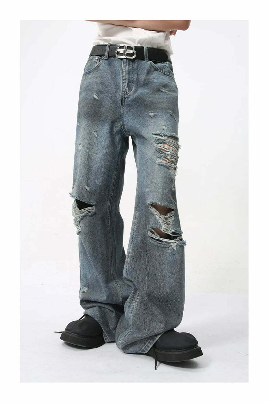 Y2K Grunge Style Distressed Loose Straight Jeans for Women - Coquette Aesthetic Fashion