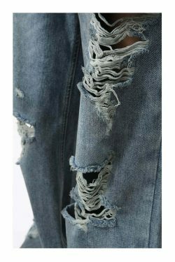 Y2K Grunge Style Distressed Loose Straight Jeans for Women - Coquette Aesthetic Fashion