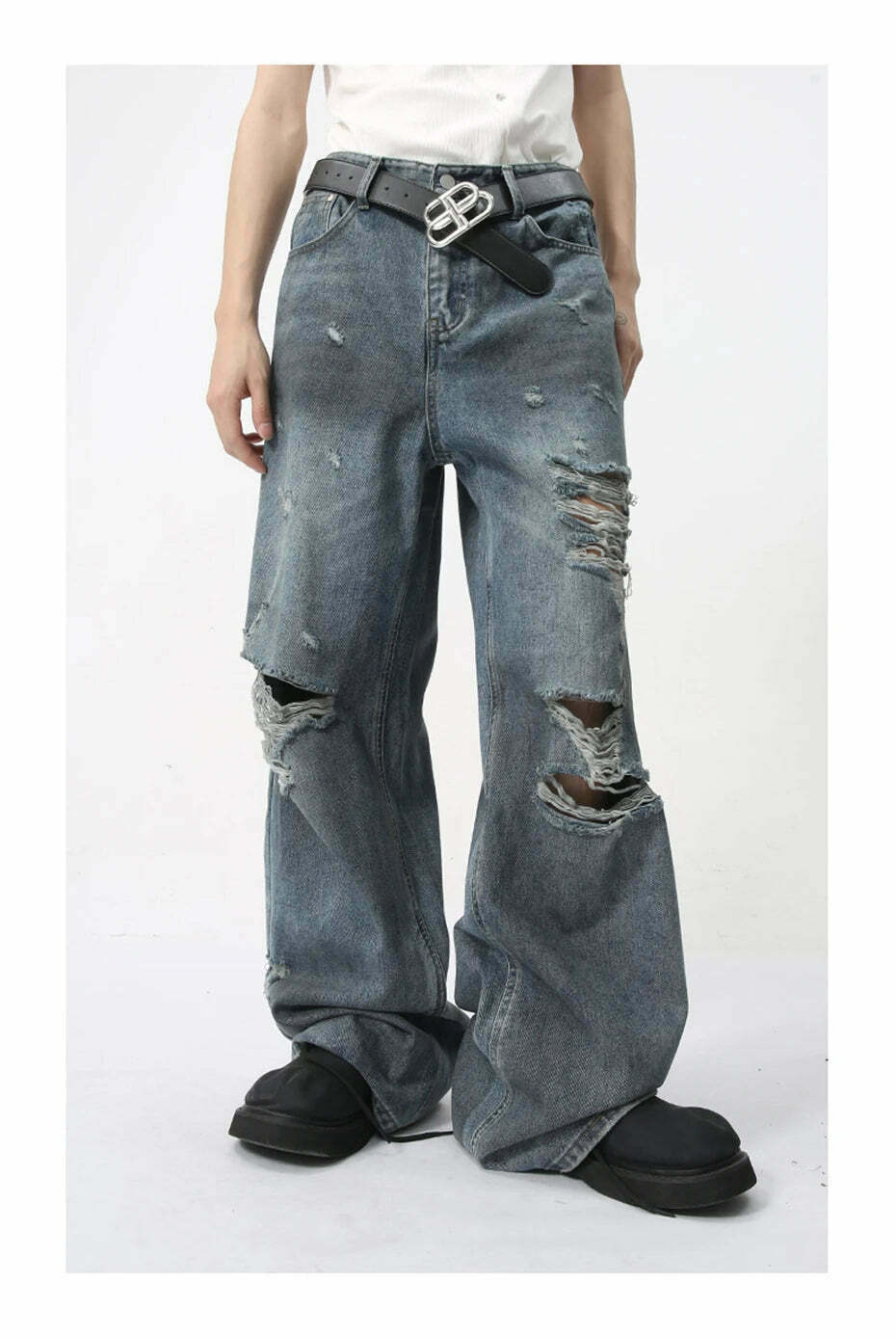 Y2K Grunge Style Distressed Loose Straight Jeans for Women - Coquette Aesthetic Fashion