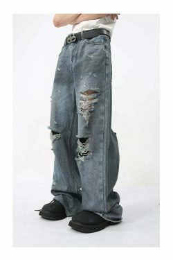 Y2K Grunge Style Distressed Loose Straight Jeans for Women - Coquette Aesthetic Fashion