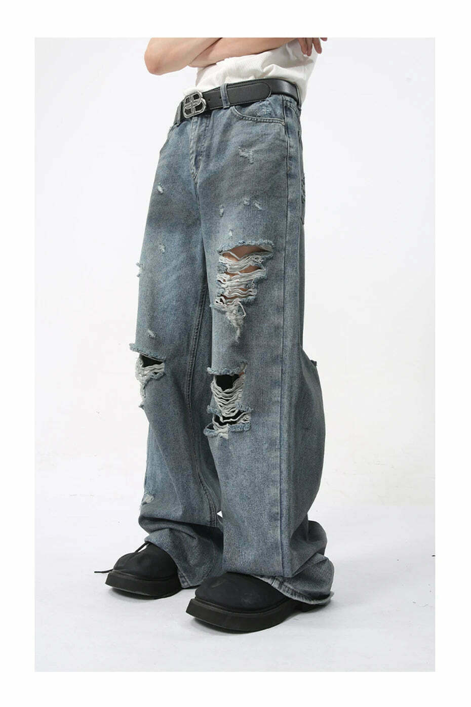 Y2K Grunge Style Distressed Loose Straight Jeans for Women - Coquette Aesthetic Fashion