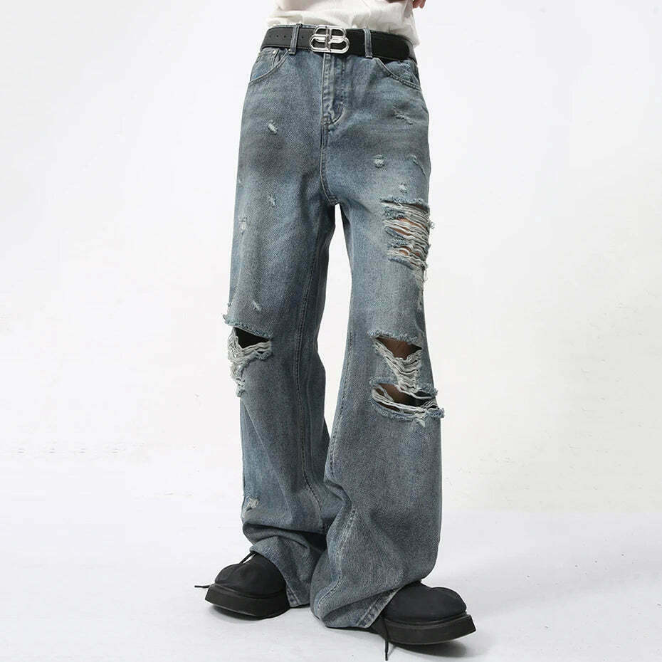 Y2K Grunge Style Distressed Loose Straight Jeans for Women - Coquette Aesthetic Fashion