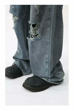 Y2K Grunge Style Distressed Loose Straight Jeans for Women - Coquette Aesthetic Fashion