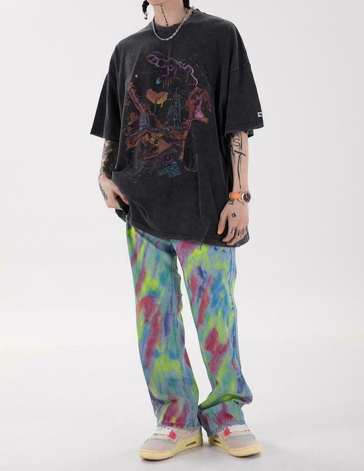 Y2K Grunge Style Oversize Tee in 'Destruction' Wash - Coquette Aesthetic Top for Women