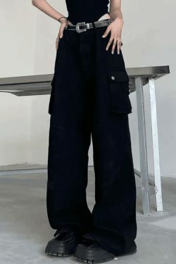 Y2K Grunge Style Patch Pocket Punk Cargo Pants for Women - Coquette Aesthetic Fashion