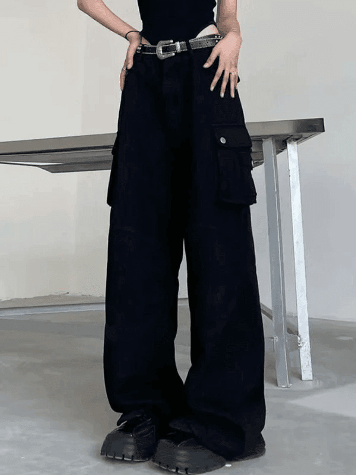 Y2K Grunge Style Patch Pocket Punk Cargo Pants for Women - Coquette Aesthetic Fashion