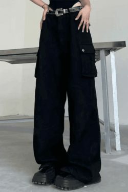 Y2K Grunge Style Patch Pocket Punk Cargo Pants for Women - Coquette Aesthetic Fashion