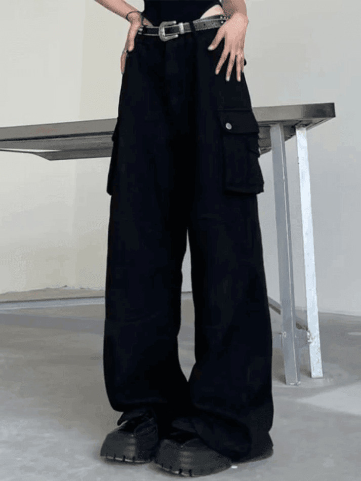 Y2K Grunge Style Patch Pocket Punk Cargo Pants for Women - Coquette Aesthetic Fashion
