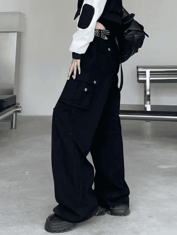 Y2K Grunge Style Patch Pocket Punk Cargo Pants for Women - Coquette Aesthetic Fashion