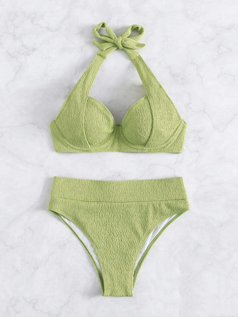 Y2K Halter High Waist Bikini: Coquette Aesthetic Swimwear for Women - Retro Style for Beach and Pool