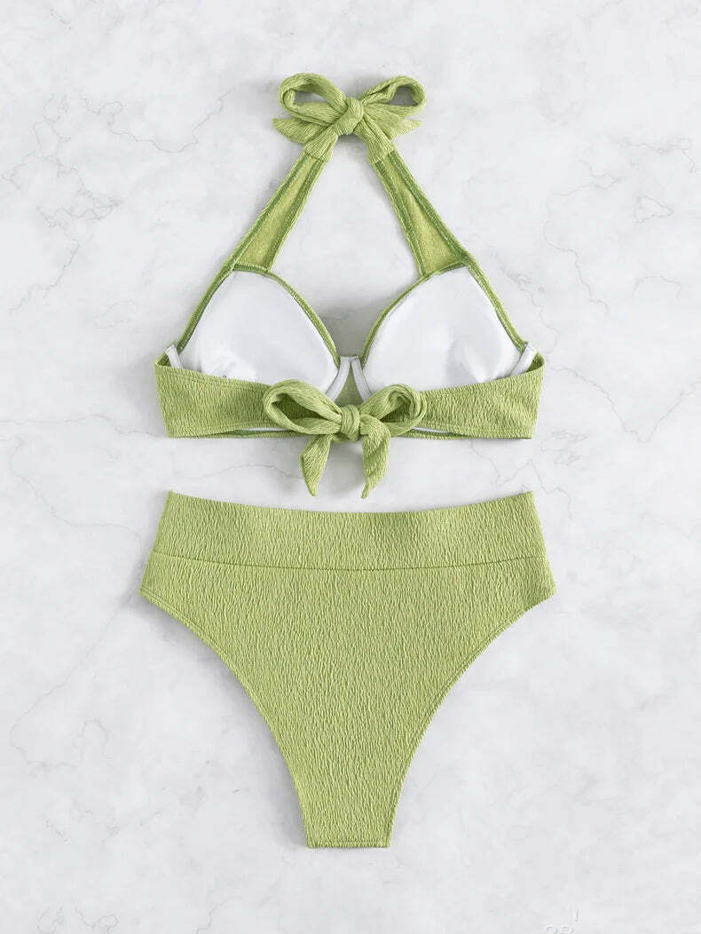Y2K Halter High Waist Bikini: Coquette Aesthetic Swimwear for Women - Retro Style for Beach and Pool