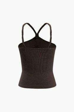 Y2K Halter Neck Ruched Cami Top - Coquette Aesthetic Grunge Style Cute Tops Pastel Goth Fashion