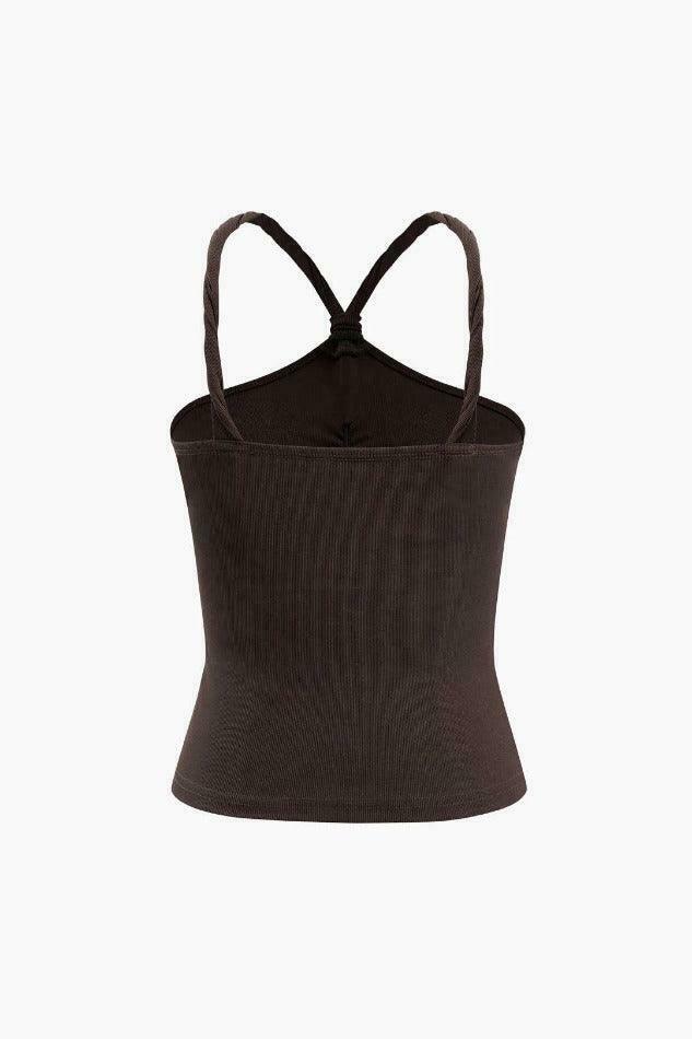 Y2K Halter Neck Ruched Cami Top - Coquette Aesthetic Grunge Style Cute Tops Pastel Goth Fashion