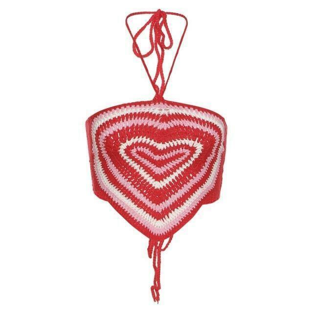 Y2K Heart Knit Crop Top - Coquette Aesthetic Grunge Style Cute Tops Pastel Goth Fashion