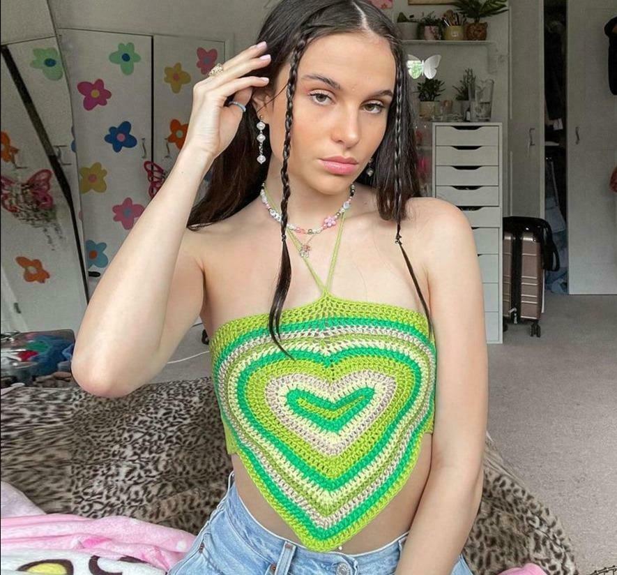 Y2K Heart Knit Crop Top - Coquette Aesthetic Grunge Style Cute Tops Pastel Goth Fashion