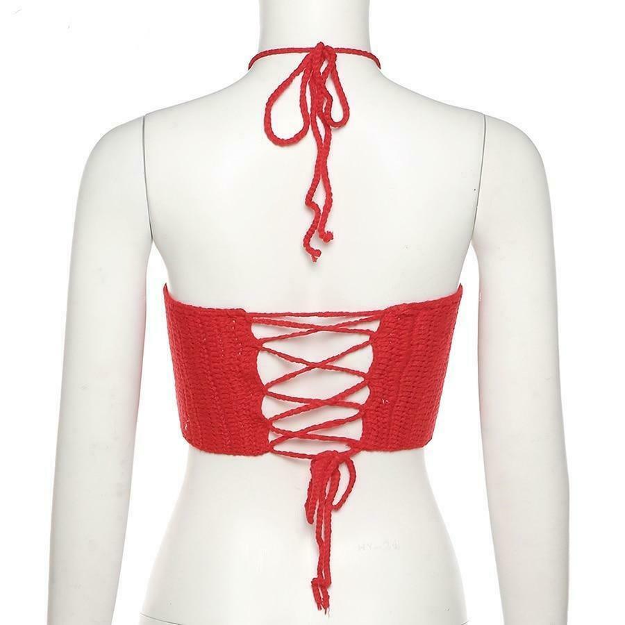 Y2K Heart Knit Crop Top - Coquette Aesthetic Grunge Style Cute Tops Pastel Goth Fashion