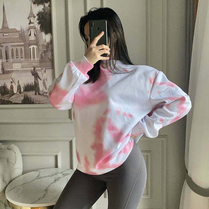 Y2K Heart Print Sweatshirt: Coquette Aesthetic Grunge Style Cute Top for Women