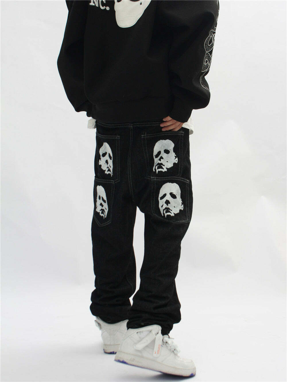 Y2K Horror Print Wide Leg Jeans - Coquette Aesthetic Grunge Fashion