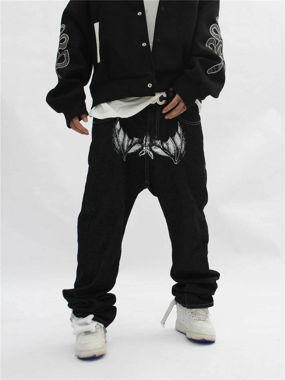 Y2K Horror Print Wide Leg Jeans - Coquette Aesthetic Grunge Fashion