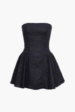 Y2K Jacquard Ruffle Hem Mini Dress: Coquette Aesthetic Strapless Outfit