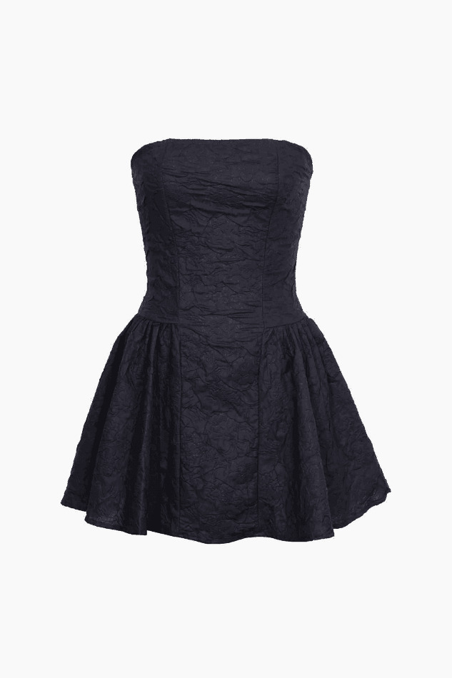 Y2K Jacquard Ruffle Hem Mini Dress: Coquette Aesthetic Strapless Outfit