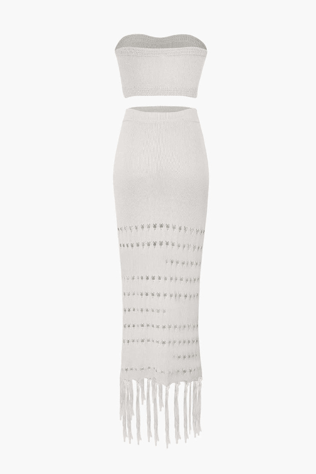 Y2K Knit Tube Top & Tassel Hem Skirt Set for Coquette Aesthetic: Grunge Style Outfit with a Twist