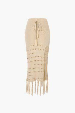 Y2K Knit Tube Top & Tassel Hem Skirt Set for Coquette Aesthetic: Grunge Style Outfit with a Twist