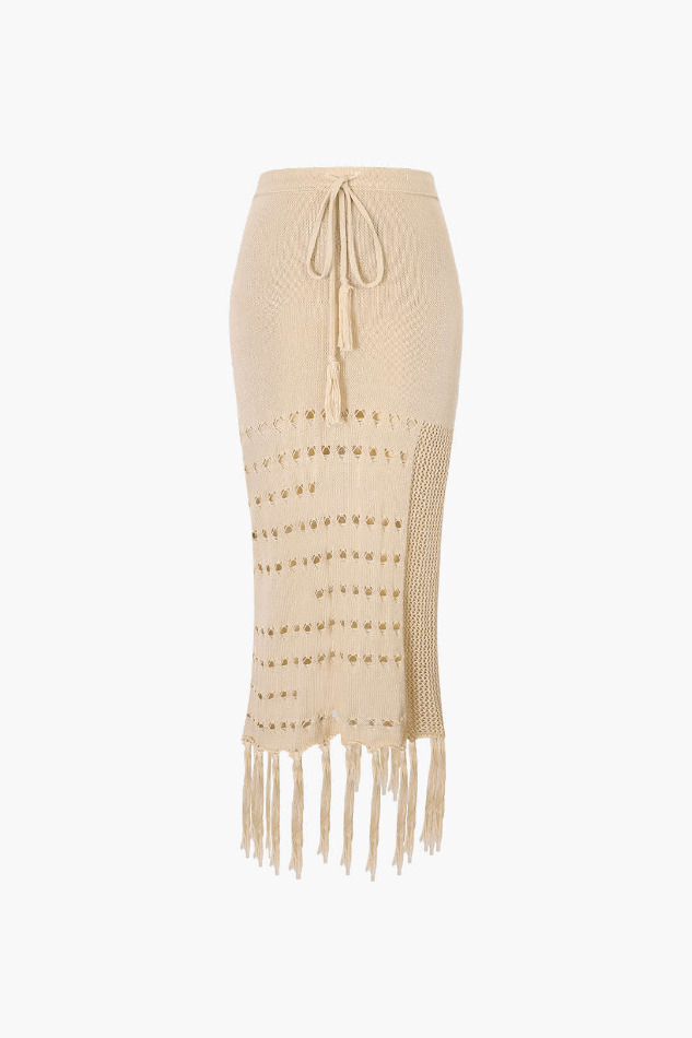 Y2K Knit Tube Top & Tassel Hem Skirt Set for Coquette Aesthetic: Grunge Style Outfit with a Twist