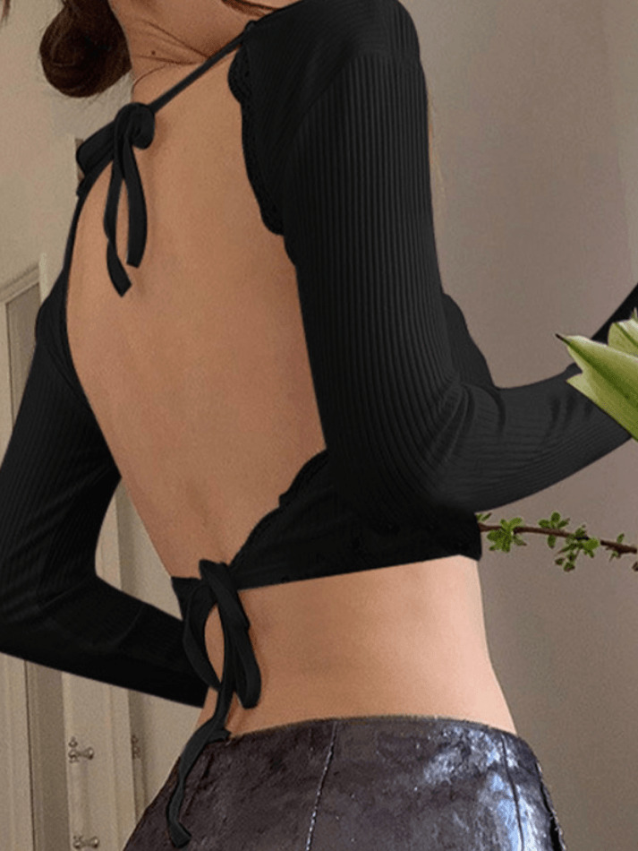 Y2K Lace-Up Backless Crop Knit Top - Coquette Aesthetic, Grunge Style, Cute Tops