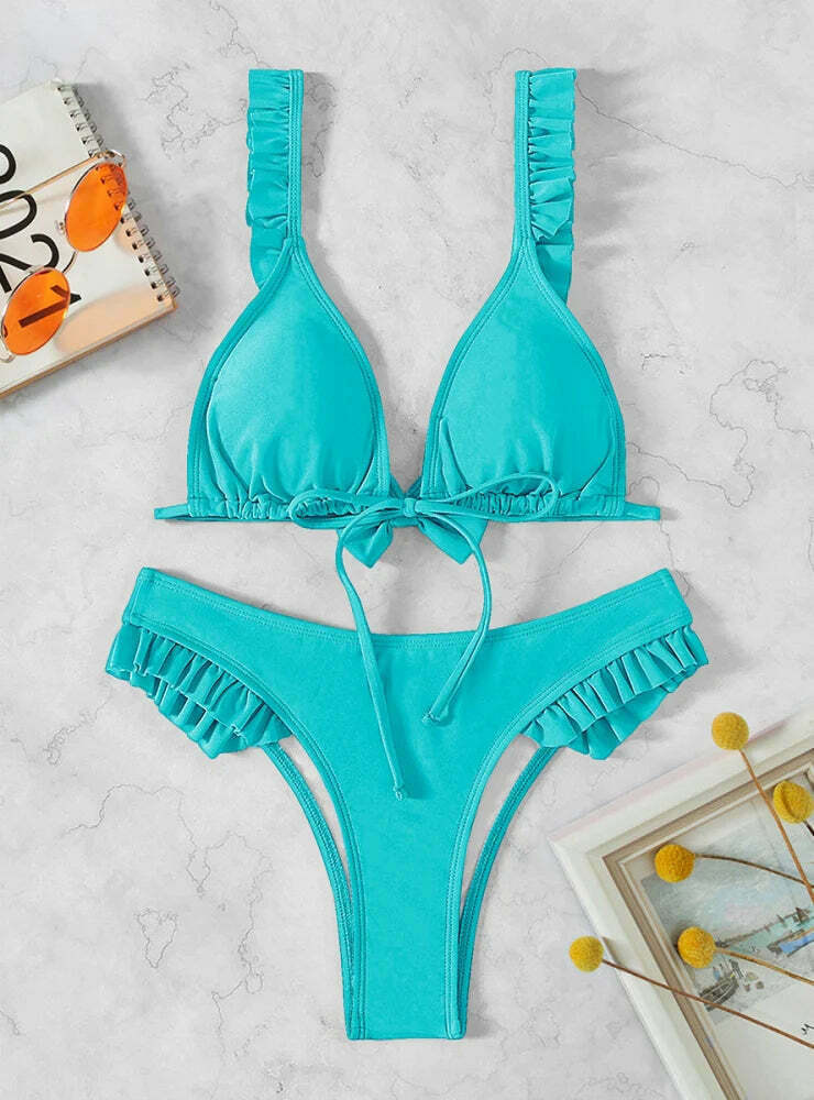Y2K Lace-Up Beach Bikini: Coquette Aesthetic, Grunge Style, Cute Tops, Pastel Goth, Cargo Skirt