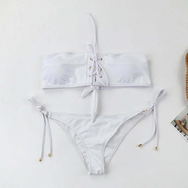 Y2K Lace-Up Bikini Set: Coquette Aesthetic, Grunge Style, Pastel Goth, Cargo Skirt, Old Money, Pre
