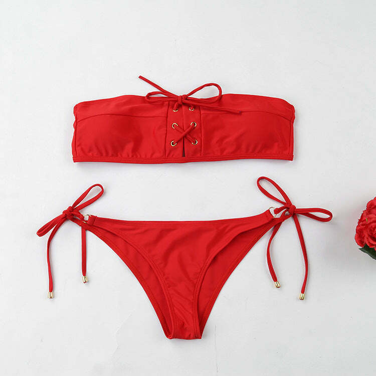 Y2K Lace-Up Bikini Set: Coquette Aesthetic, Grunge Style, Pastel Goth, Cargo Skirt, Old Money, Pre