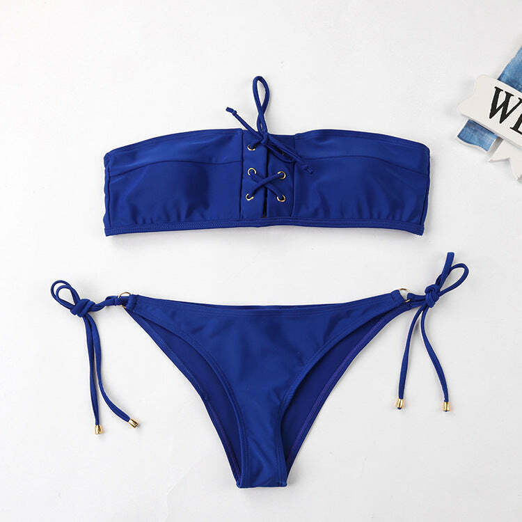 Y2K Lace-Up Bikini Set: Coquette Aesthetic, Grunge Style, Pastel Goth, Cargo Skirt, Old Money, Pre