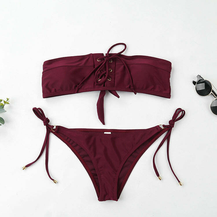 Y2K Lace-Up Bikini Set: Coquette Aesthetic, Grunge Style, Pastel Goth, Cargo Skirt, Old Money, Pre