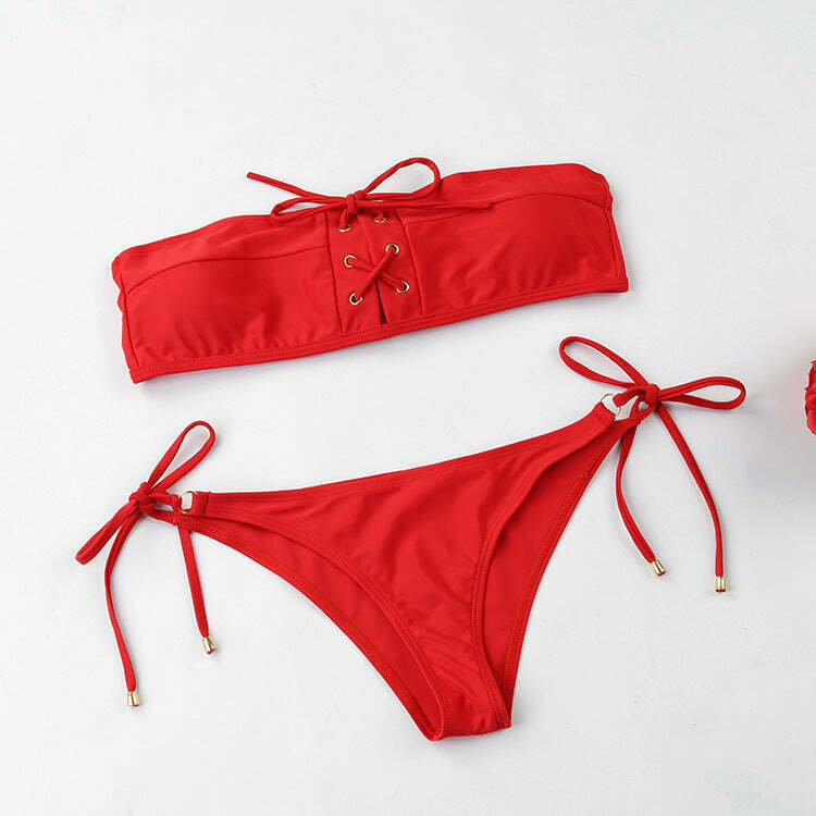 Y2K Lace-Up Bikini Set: Coquette Aesthetic, Grunge Style, Pastel Goth, Cargo Skirt, Old Money, Pre