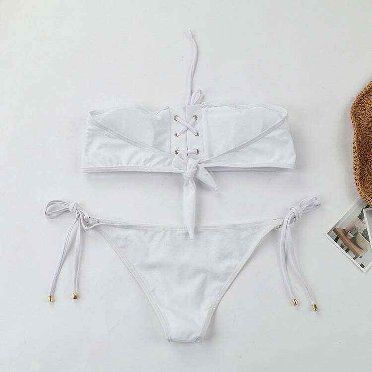 Y2K Lace-Up Bikini Set: Coquette Aesthetic, Grunge Style, Pastel Goth, Cargo Skirt, Old Money, Pre