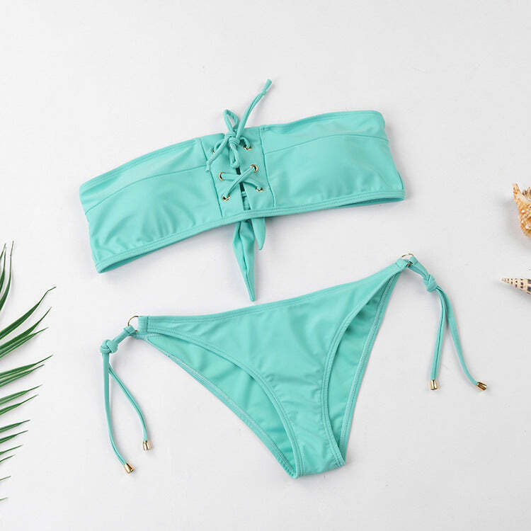 Y2K Lace-Up Bikini Set: Coquette Aesthetic, Grunge Style, Pastel Goth, Cargo Skirt, Old Money, Pre