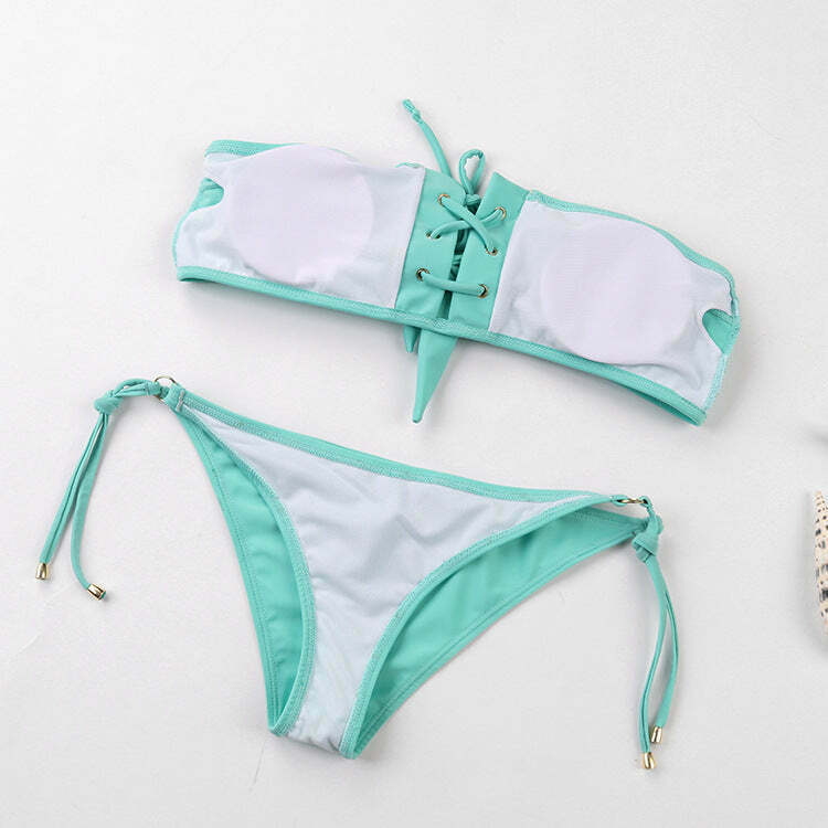 Y2K Lace-Up Bikini Set: Coquette Aesthetic, Grunge Style, Pastel Goth, Cargo Skirt, Old Money, Pre